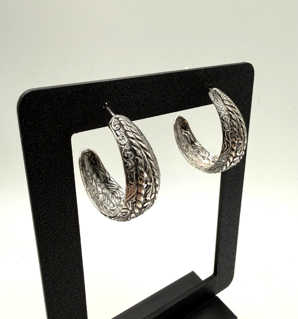 Carolyn Pollack Relios Sterling Silver Semi-Circle Scroll Etched Stud Earrings